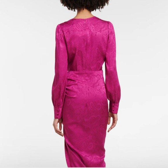 VERONICA BEARD Magenta Paisley Weiss V-Neck Ruffle Maxi Dress Sz 2 NWT MSRP$698 - Picture 3 of 10